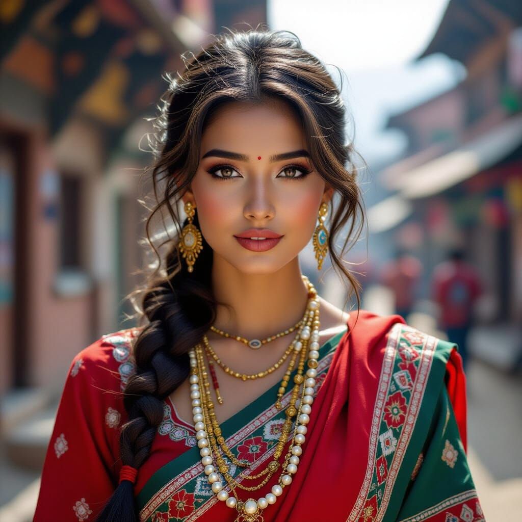 Stunning Woman in National Clothing of Nepal