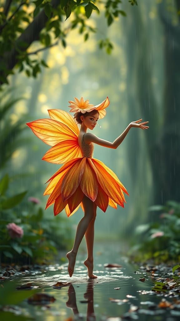 Fantasy Flower Dancing in a Forest Glade