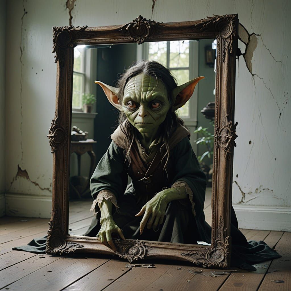 Eerie Mirror-Goblin Longing for Haunted Woods
