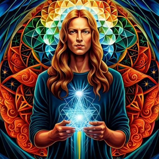 Vibrant Geometric Angel in Iridescent 3D Art