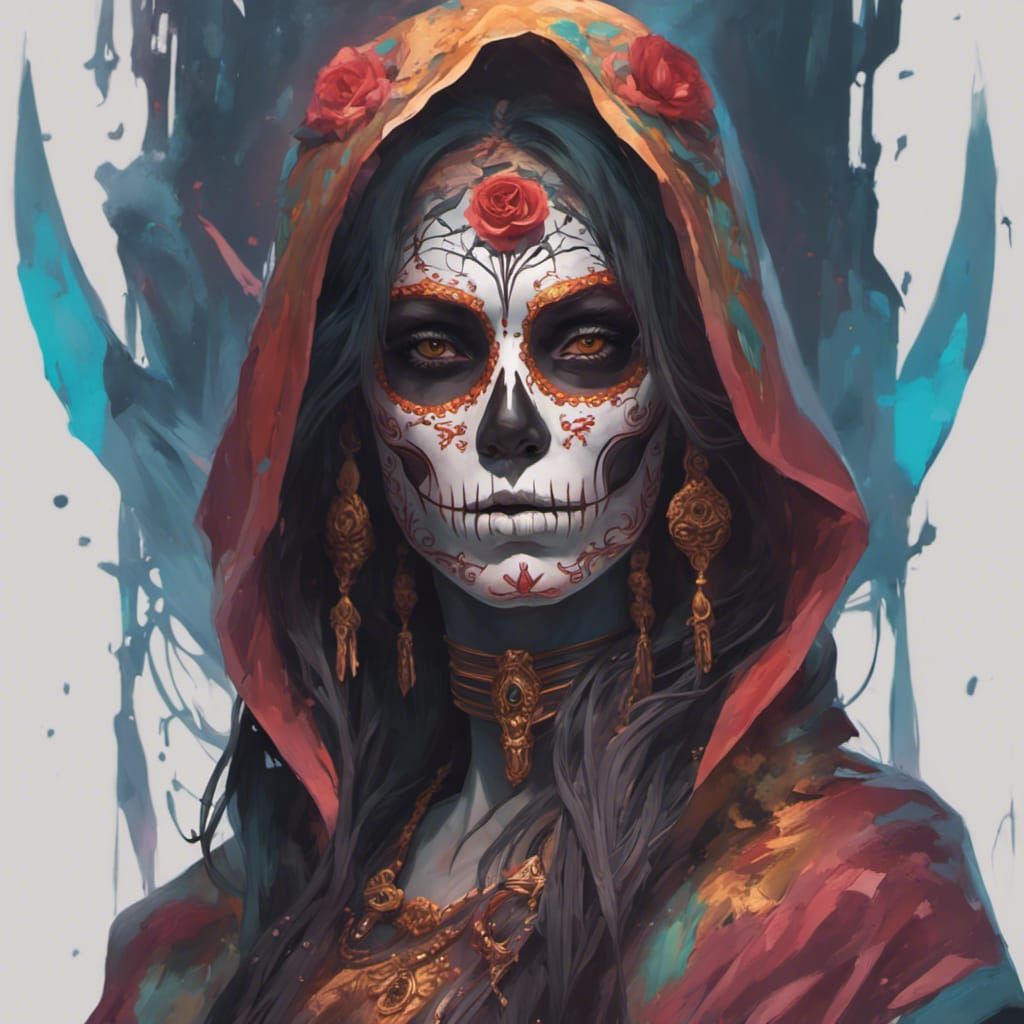 Ethereal Portrait of Santa Muerte in Dynamic Lighting