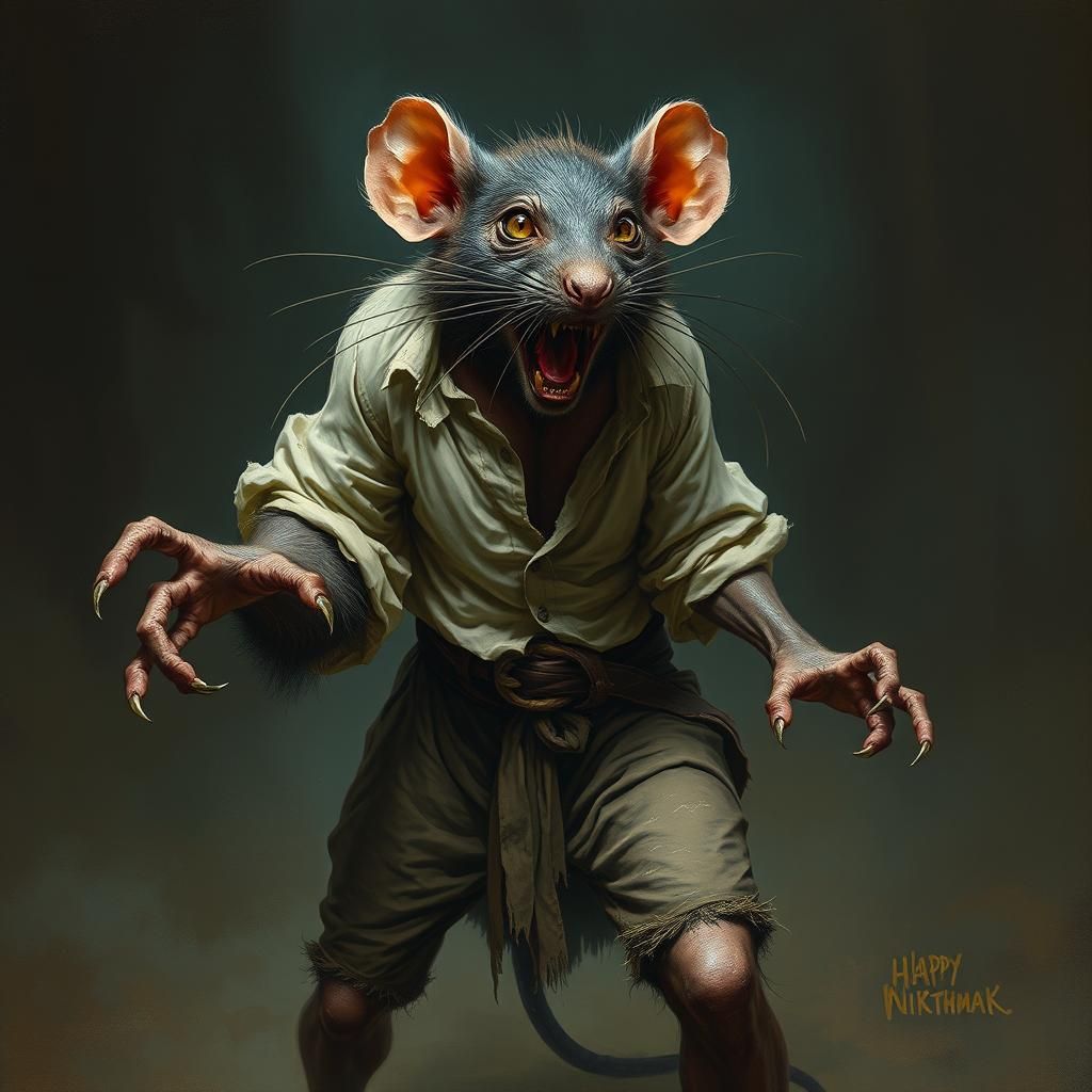 Rat lycanthrope in mid transformation