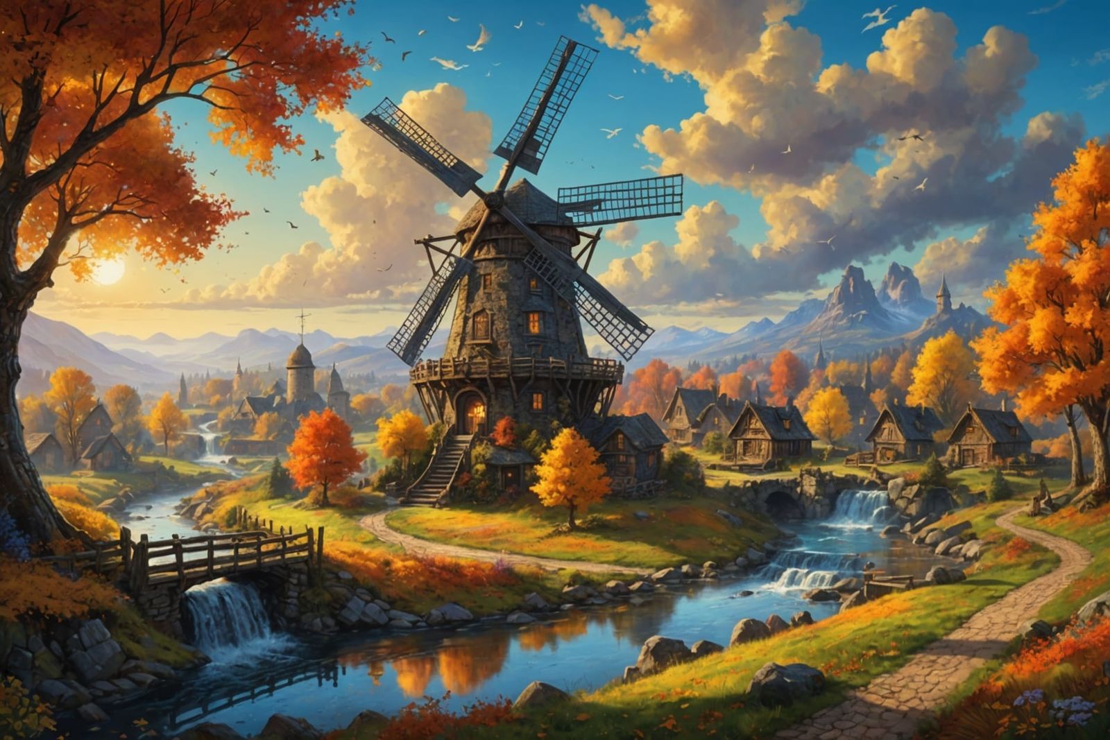 Surreal Autumn Fantasy Windmill