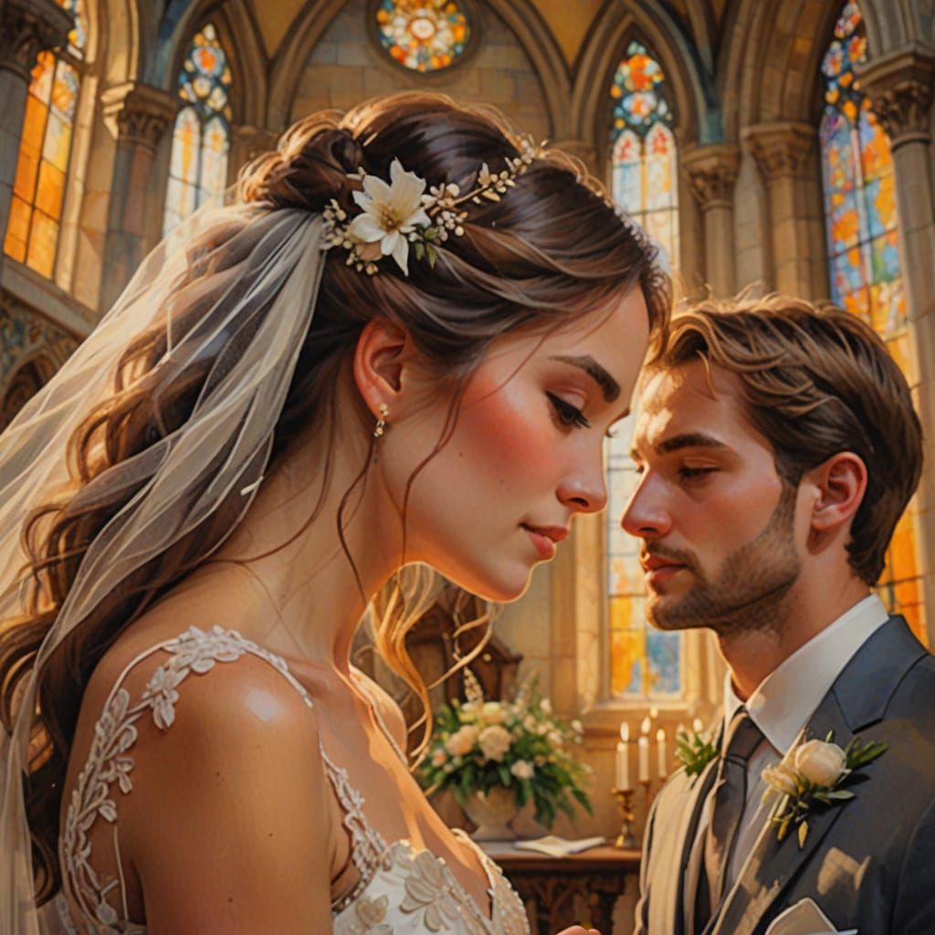 Romantic Chapel Wedding in Watercolor Style