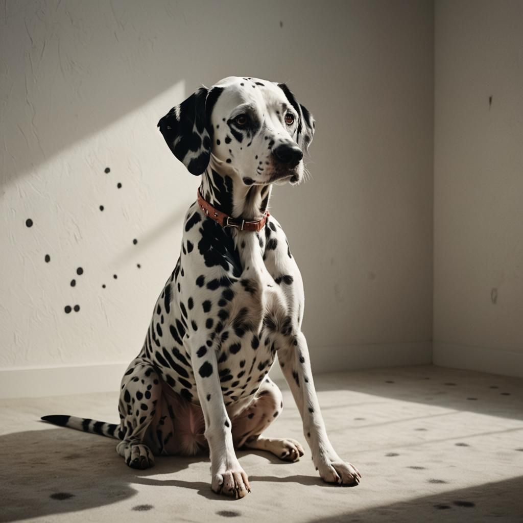 Dramatic Monochromatic Portrait of Dalmatian on Film Set