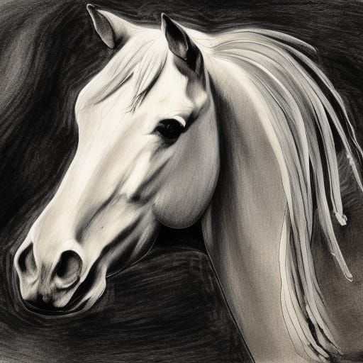 Monochrome Horse Drawing in Impressionist Gouache Style
