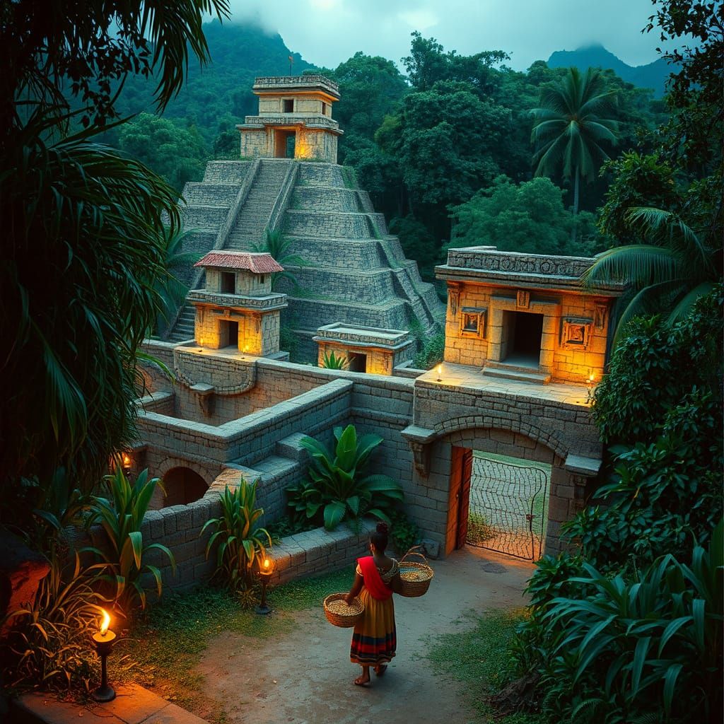 Mayan City in Lush Jungle, Ultrarrealist Style