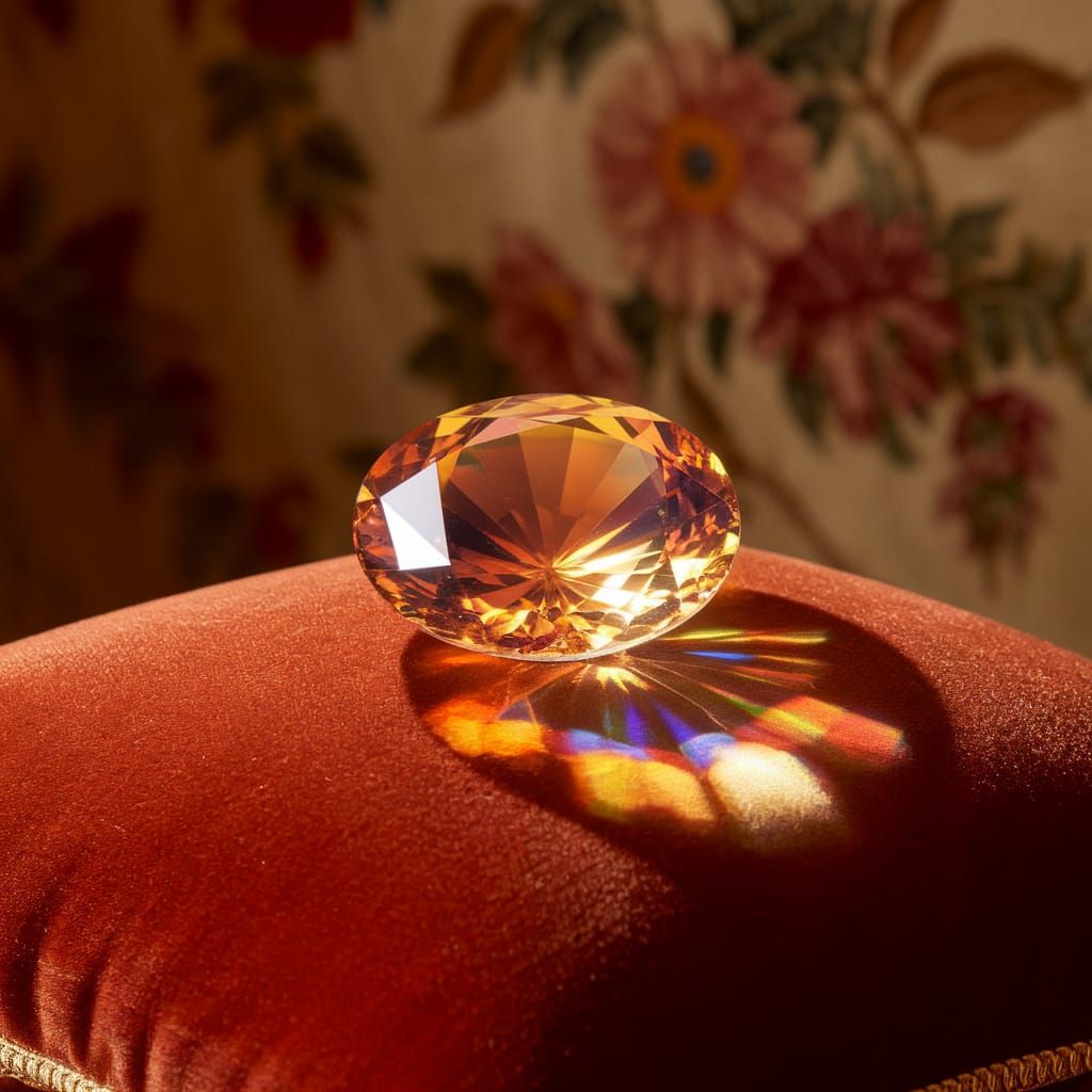 A Vibrant Gemstone Glows on Velvet in a Warm, Golden Light