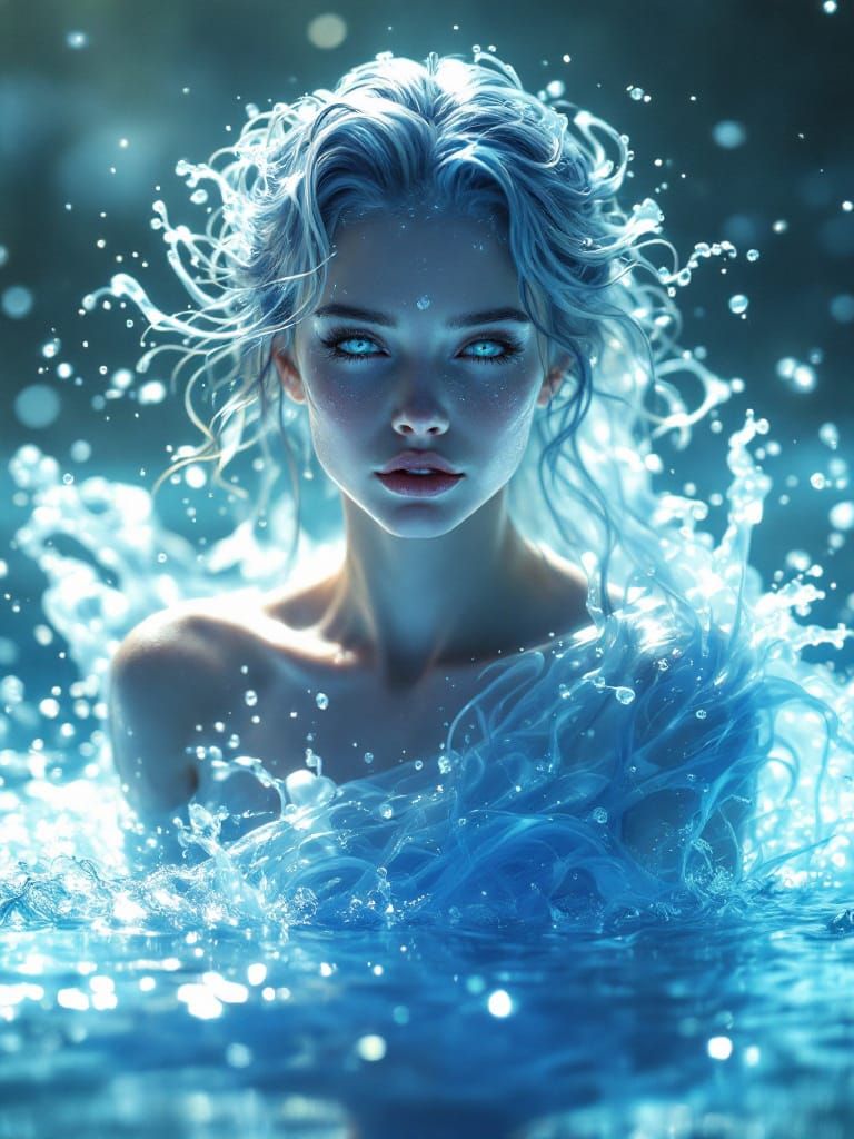 Water Elemental Woman Rises From Lake