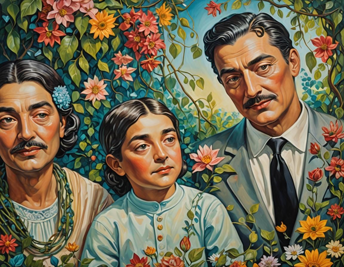 Family in Vibrant Oil Painting Style
