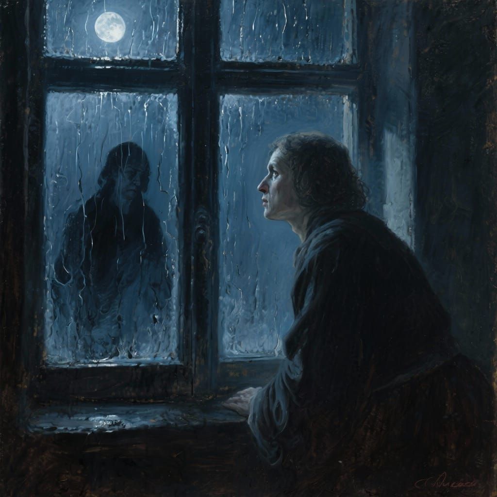 Solitary Figure in Chiaroscuro Oil Painting