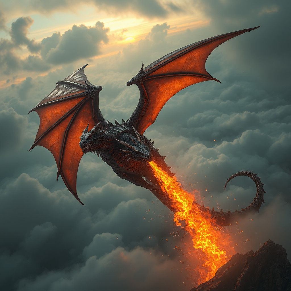 Ethereal Battle-Hardened Dragon Soars Through the Fading Lig...