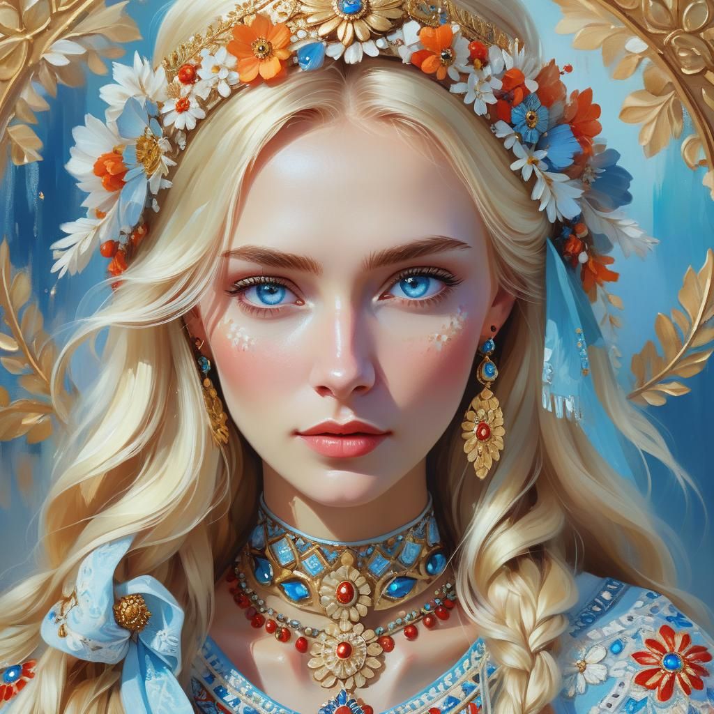 Elegant Russian Beauty in Vibrant Oil Painting