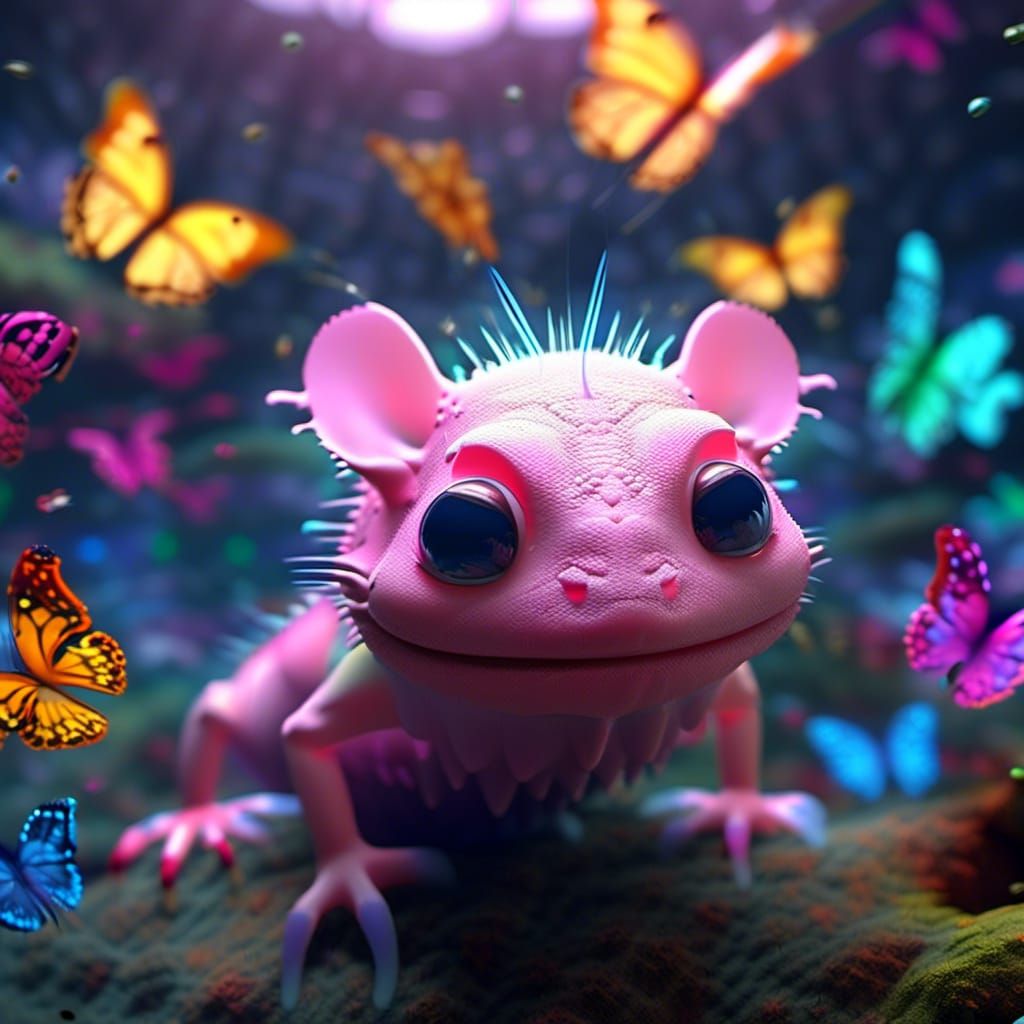 Ethereal Axolotl in a Psychedelic Wonderland
