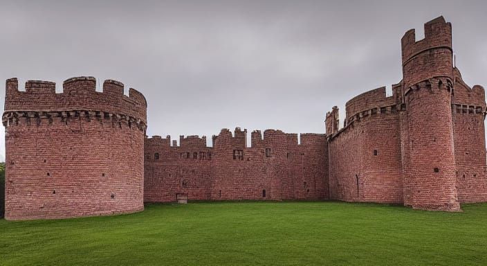14th Century European Castle with Romanesque Arches and Weat...