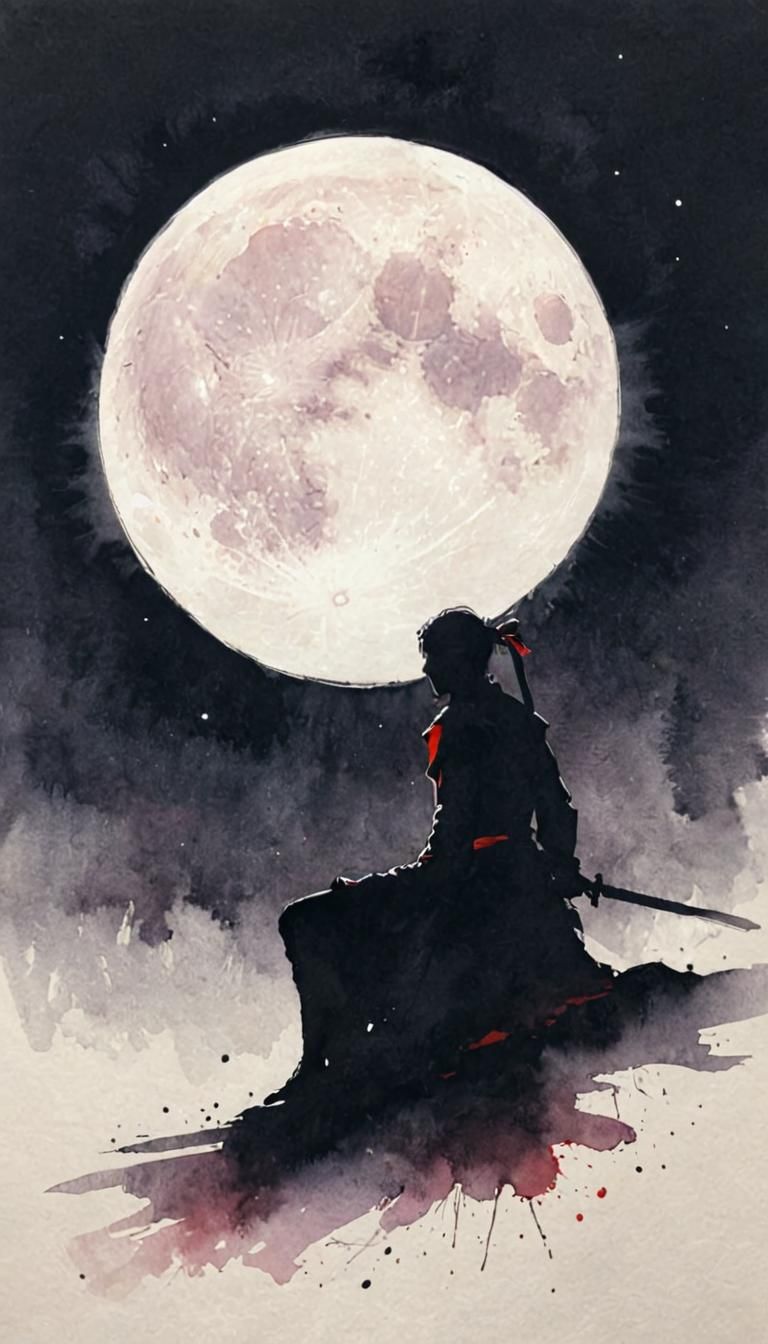 Mystical Warrior Under the Violet Moonlight