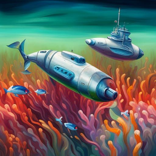 Vibrant Underwater Street Art Submarine