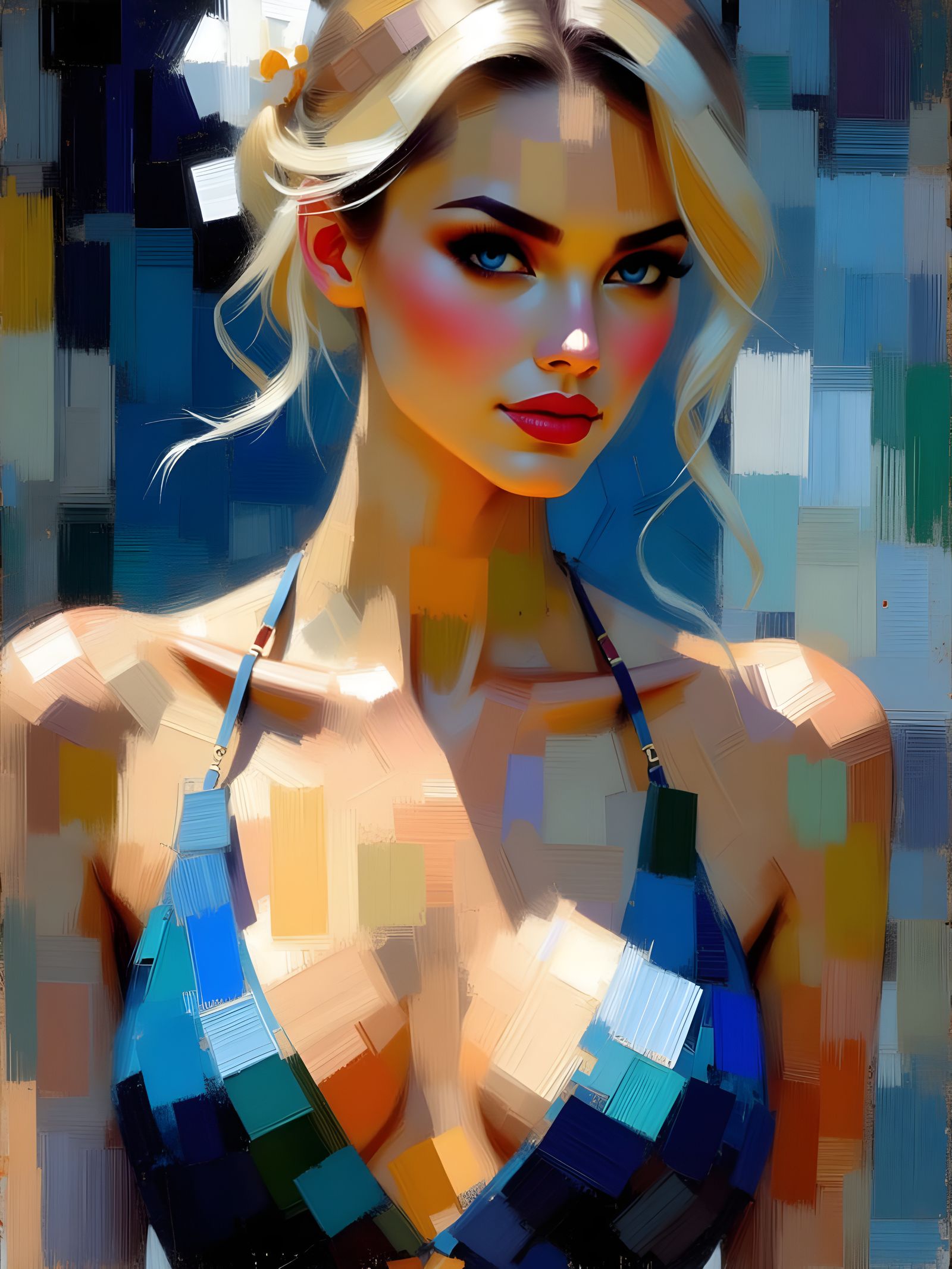 Impressionist Portrait of a Sparkling Blue-Eyed Woman