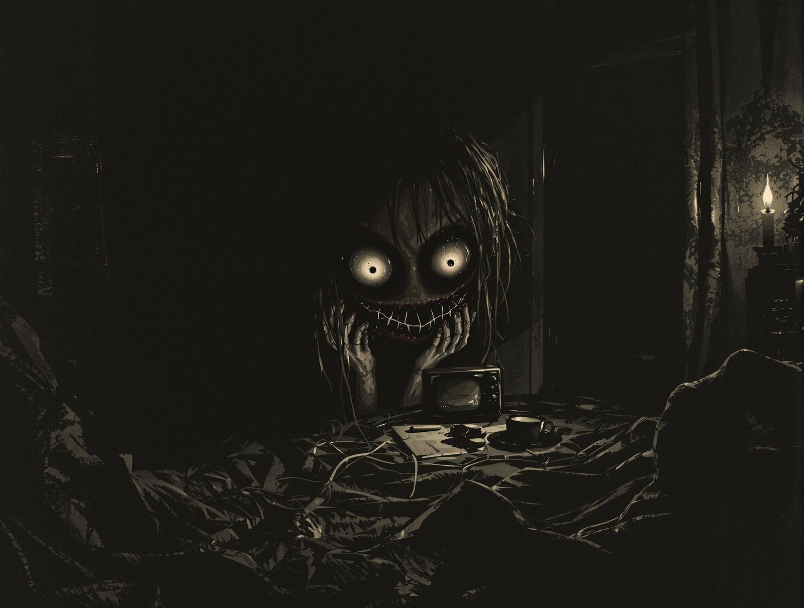 uh oh, creepy figure in a dark room- creepypasta!
