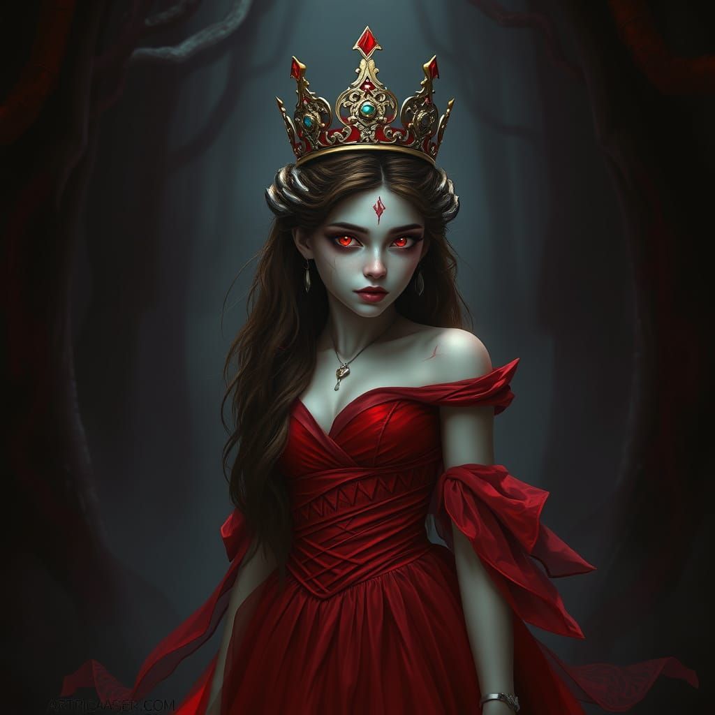 Dark Fantasy Princess in Red Regalia