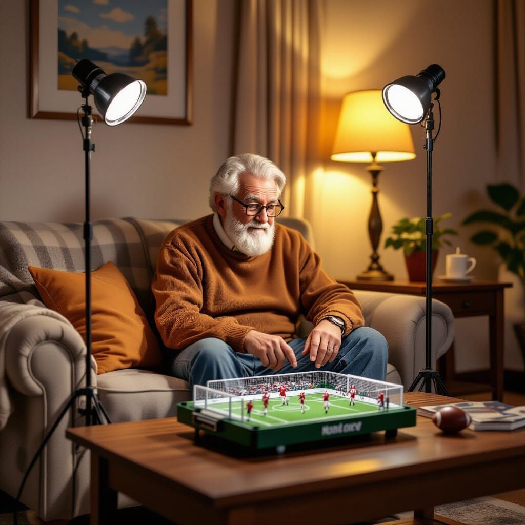Cozy Miniature Football Match in Rockwell Style