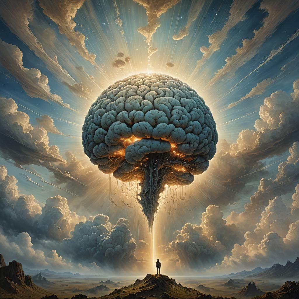 Surreal Brain Ascends Through Ethereal Portal