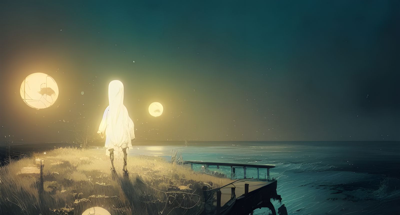 Whimsical Ghost and the Ocean's Dark Majesty