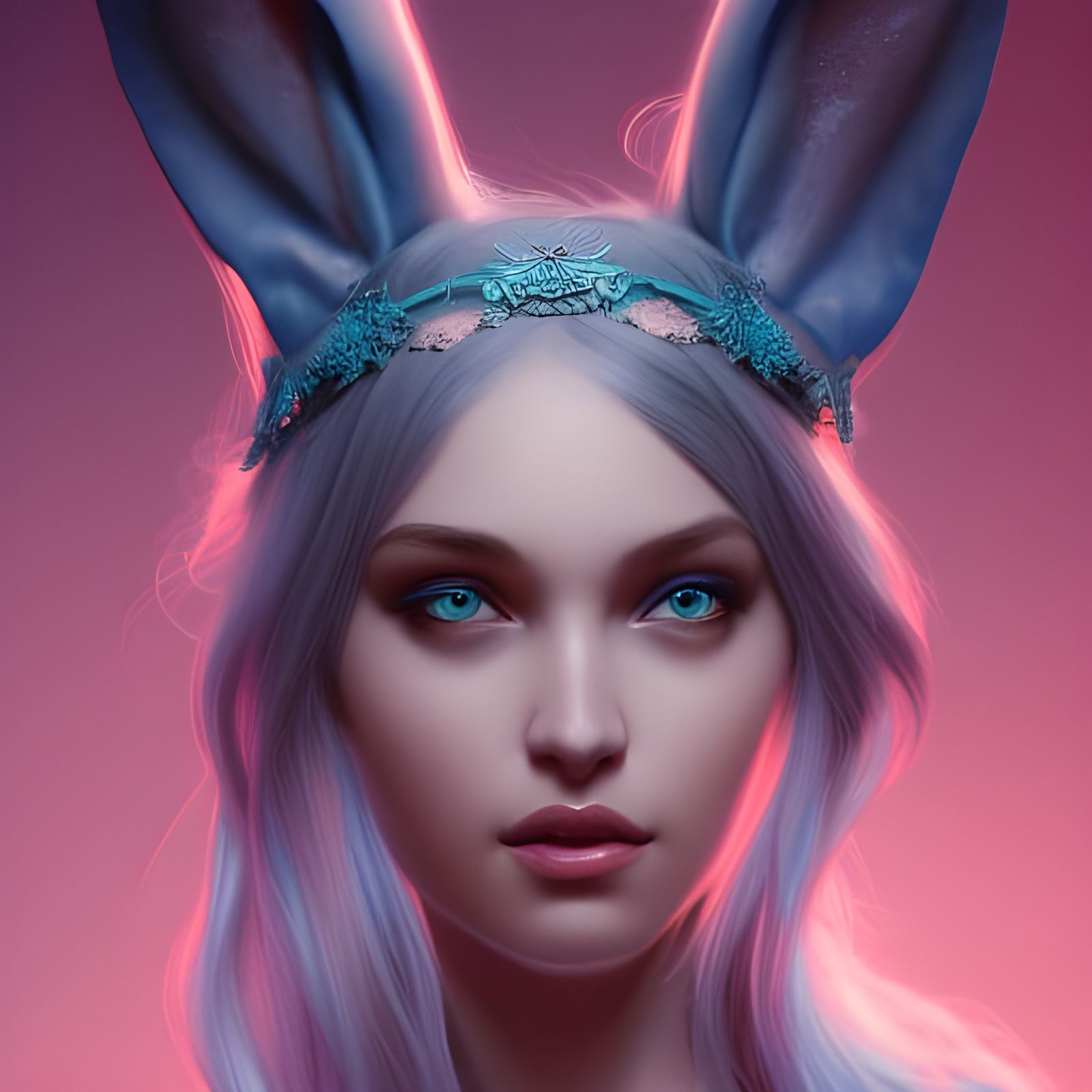 Ethereal Queen with Bunny Tiara in Soft Blue Hues