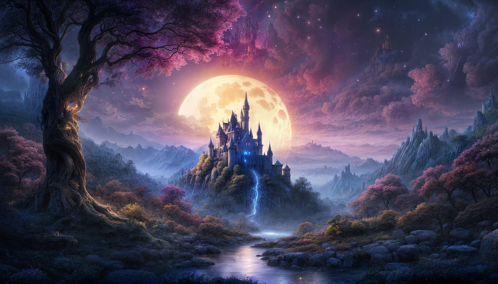 Enchanted Castle Glows on Misty Mountain Peak