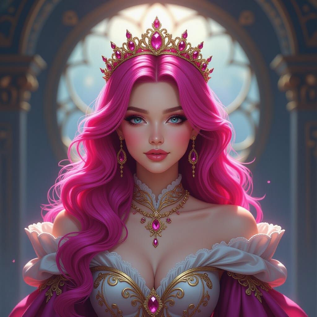 Pink-Haired Princess Portrait in Digital Art Style