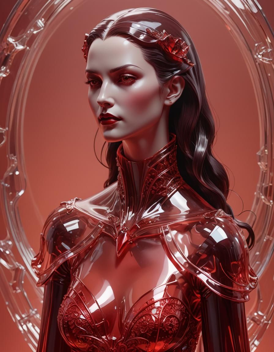 Alluring Glass Vampire in Warm Red Glow