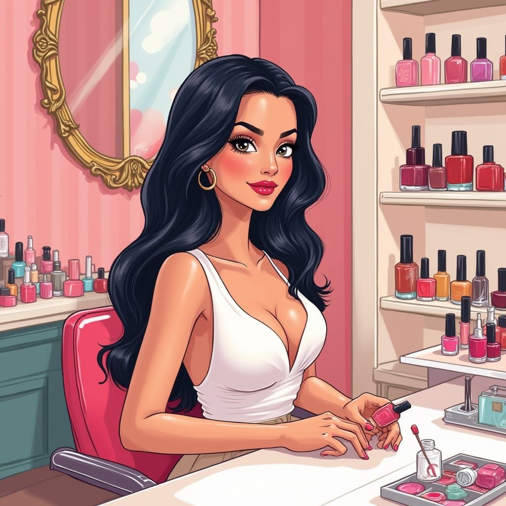 Chic Nail Salon Manicure in Vibrant Digital Illustration