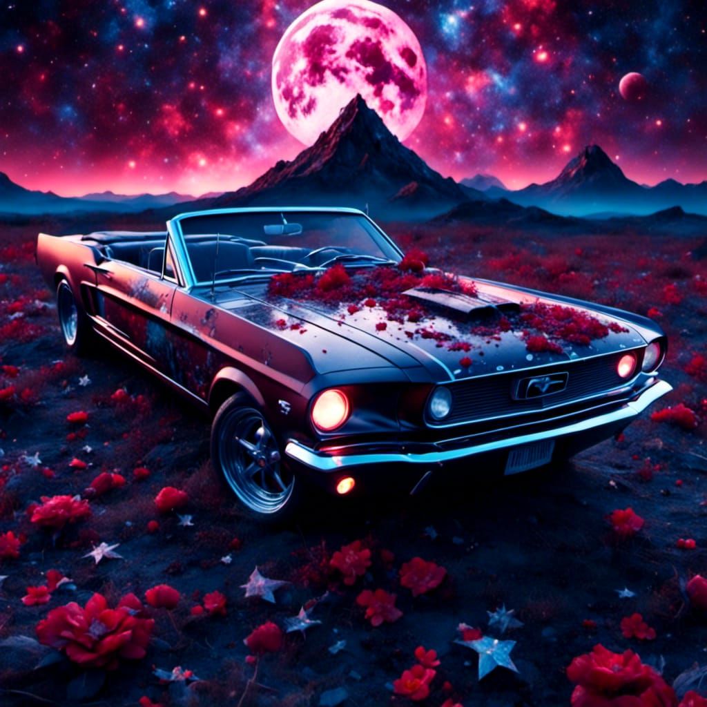 1966 Ford Mustang Convertible Under Starry Night Sky