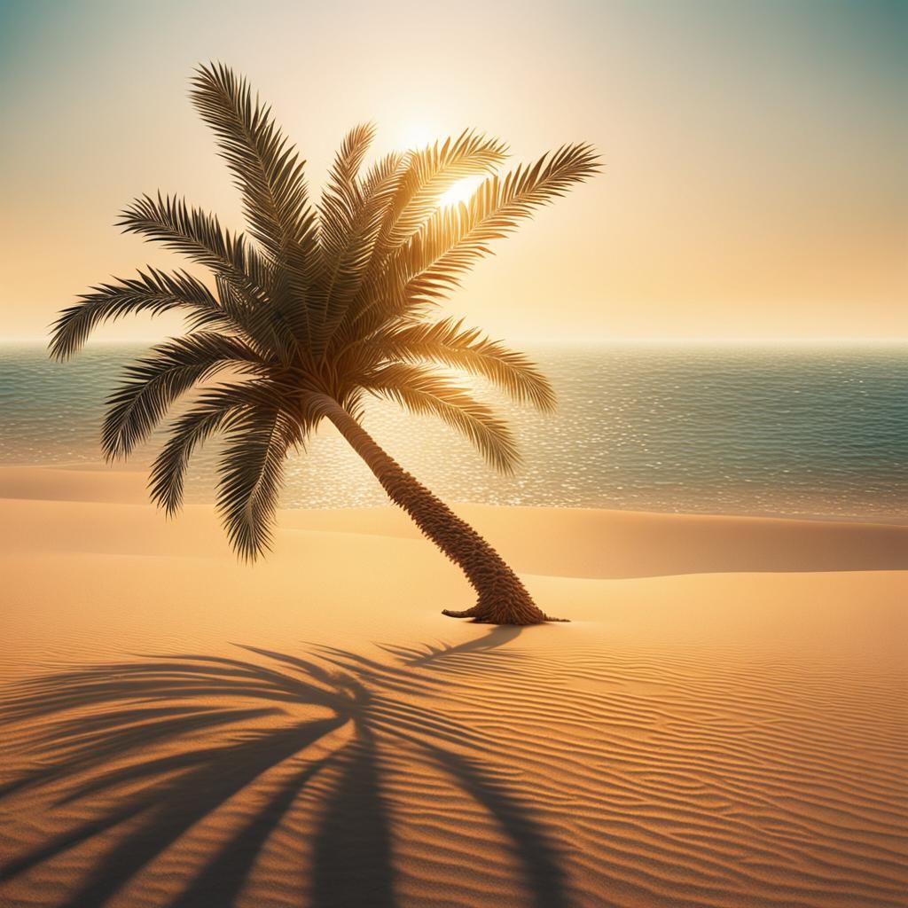 Surreal Palm Tree at Sunset in Dubai