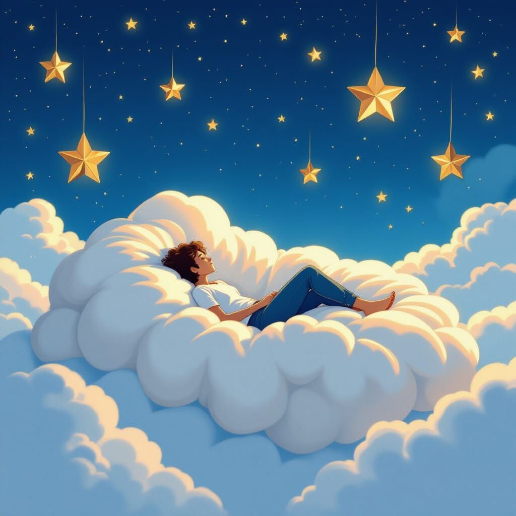 Dreamy Cloud Bed Under Bronze Stars