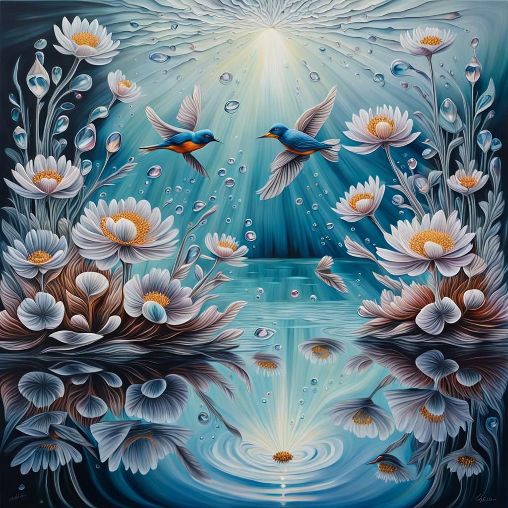 Surreal Crystal Bloom: Dreamlike Oil on Canvas Masterpiece