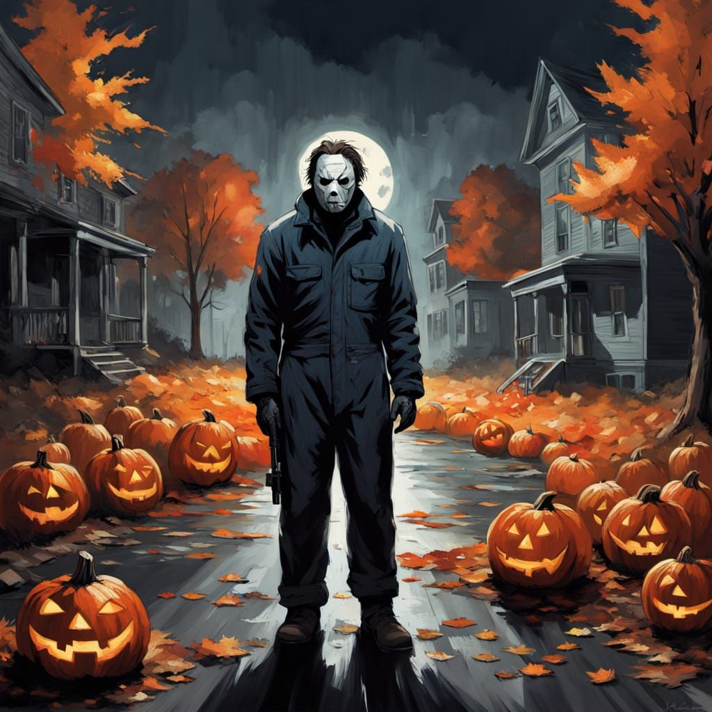 Ominous Figure in Abandoned Haddonfield Street at Night