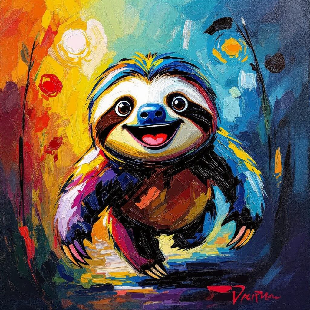 Energetic Sloth in Neo-Impressionist Style
