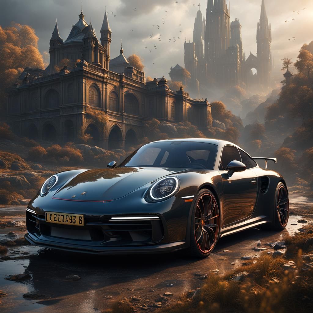 Surreal Porsche Concept Art in Deep, Fantastical Style