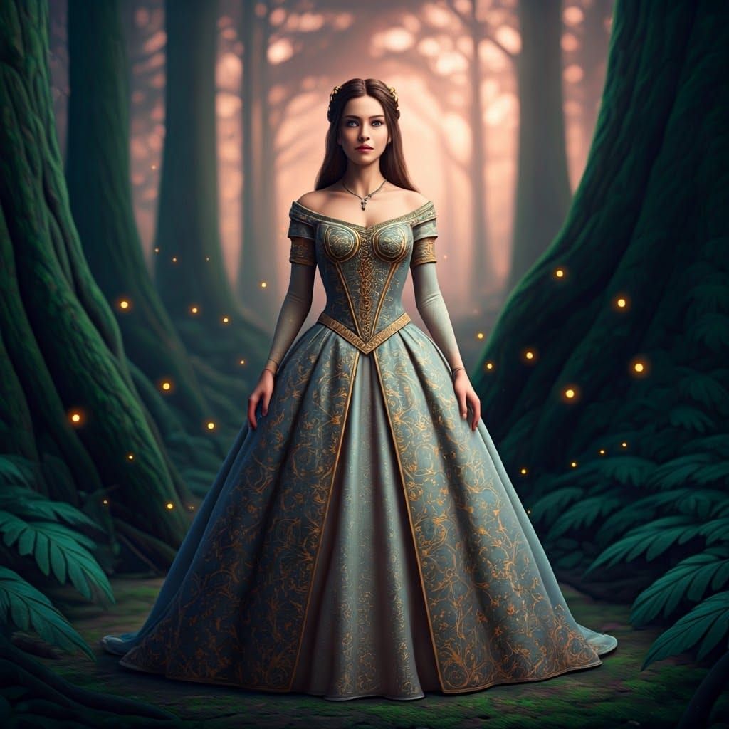 Elegant Fantasy Princess in Enchanted Disney Forest