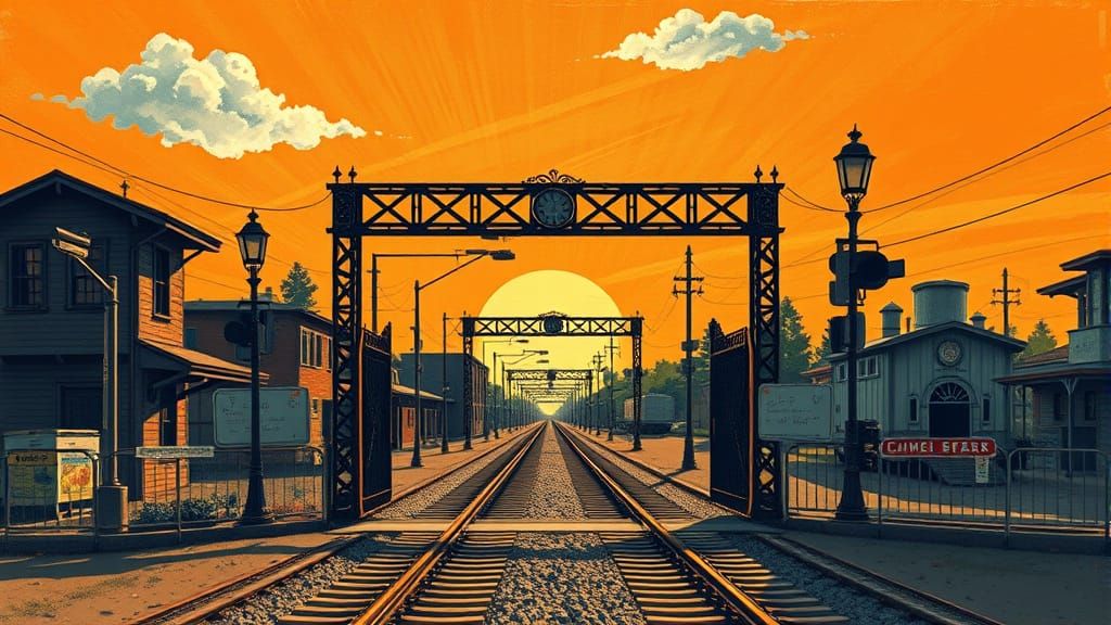 Vintage Railroad Crossing at Sunset