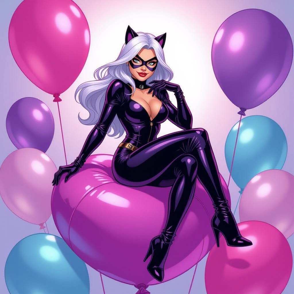 Black Cat Felicia Hardy Poses on Giant Party Balloon