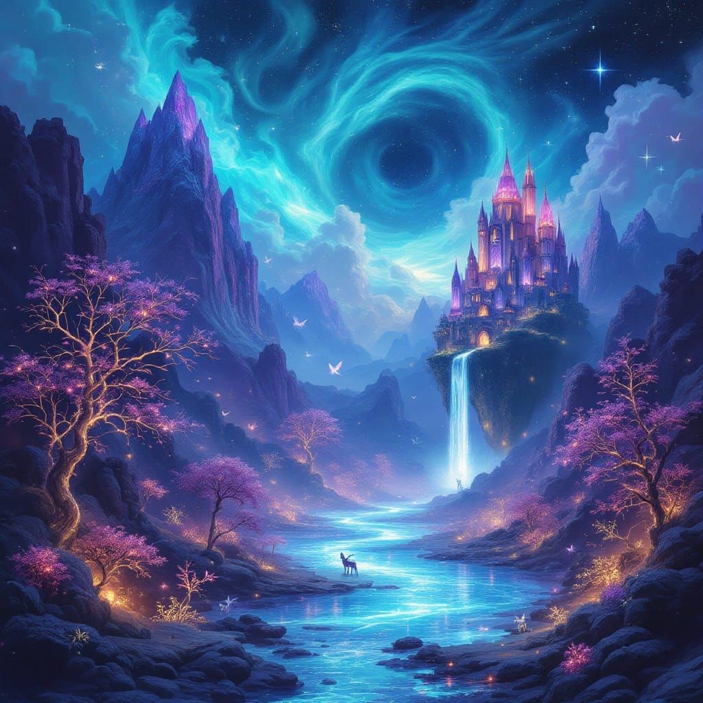 Celestial Fantasy Realm in Vibrant Crystal and Luminous Gems...