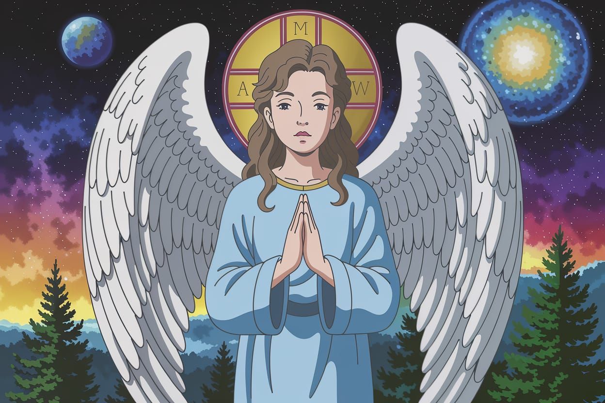 Pointillist Angelic Figure in Dot Art Style