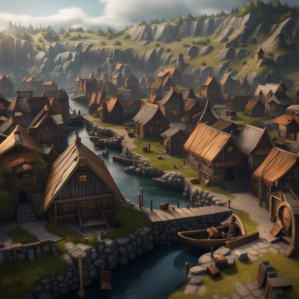 Viking Port City in a Fantastical Realm