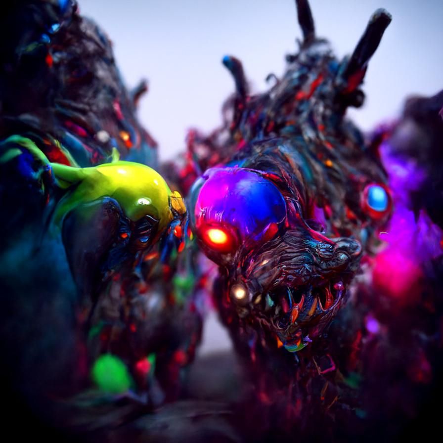 Nightmarish Cyber Beasts Emerge from Colorful Electronics