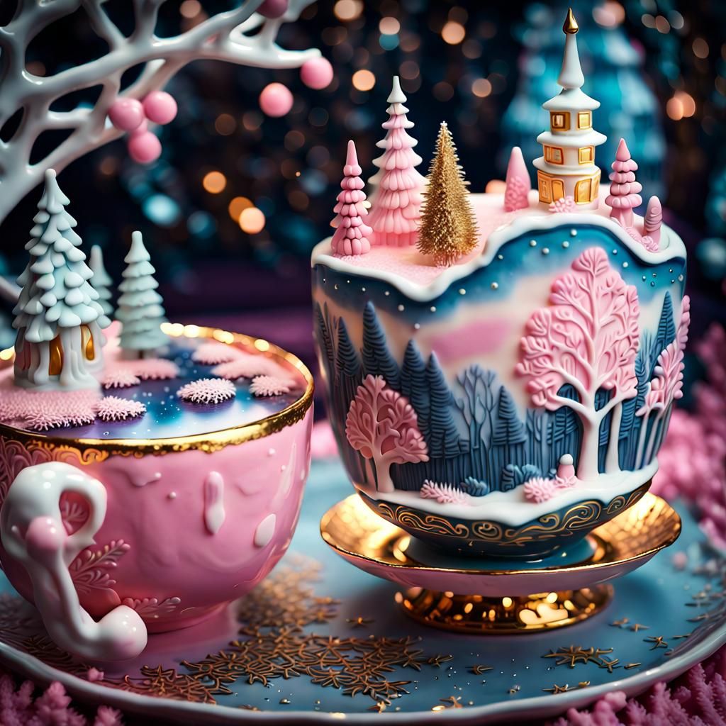 Elegant Porcelain Cake Diorama in Cosmic Bright Colors
