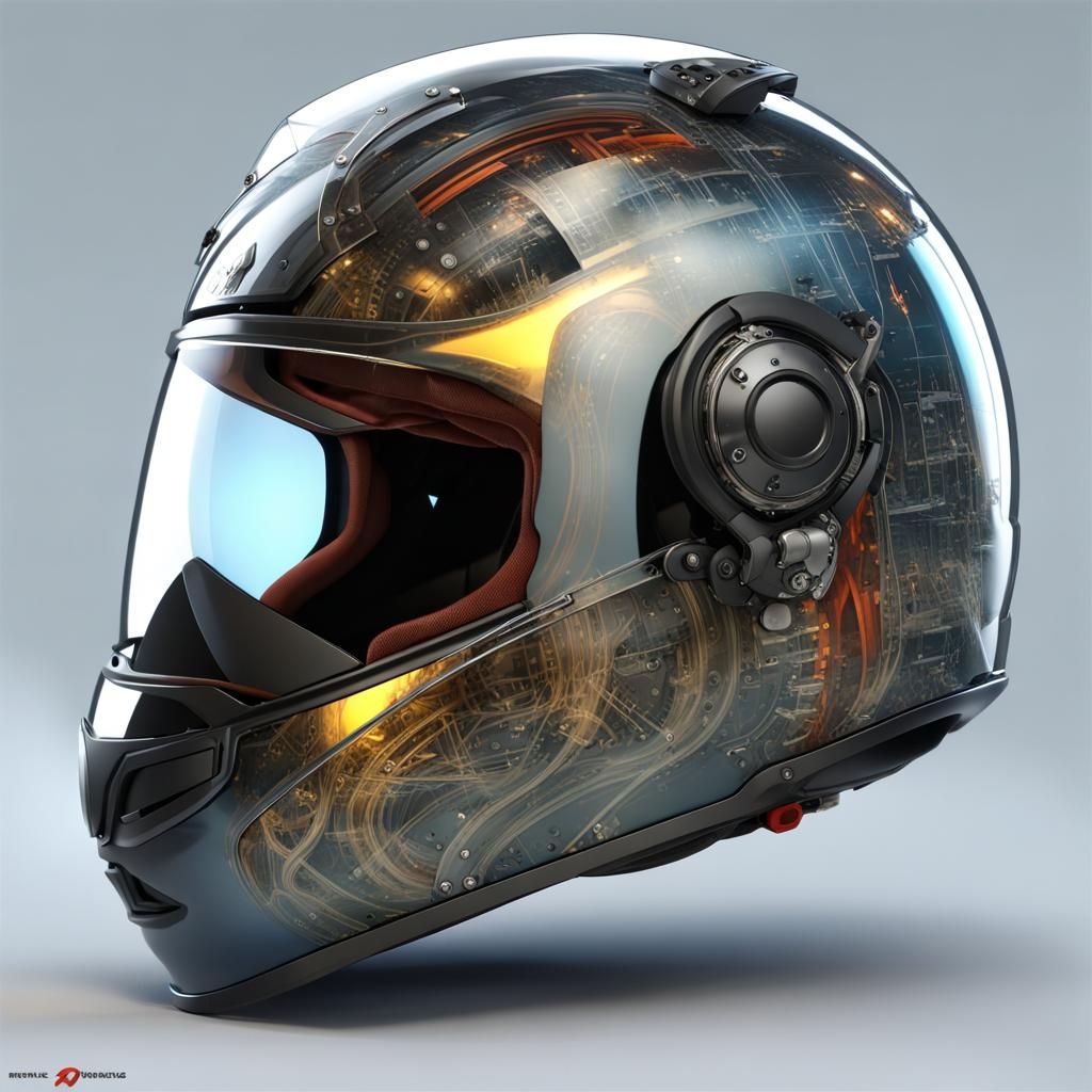 Android Cybernetic Helmet in Dark, Fantastical Digital Lands...