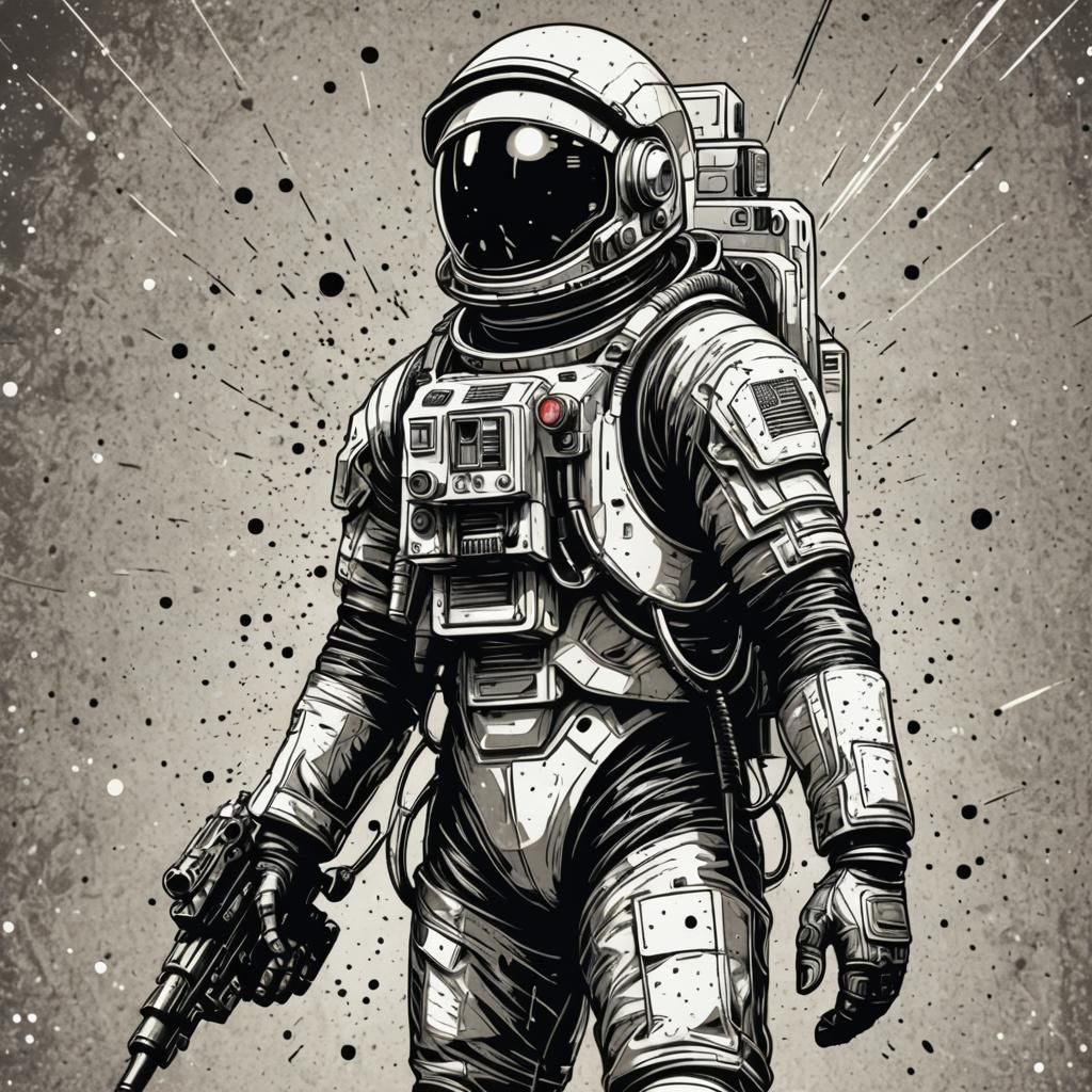 Heroic Retro Sci-Fi Astronaut in Bold Line Art