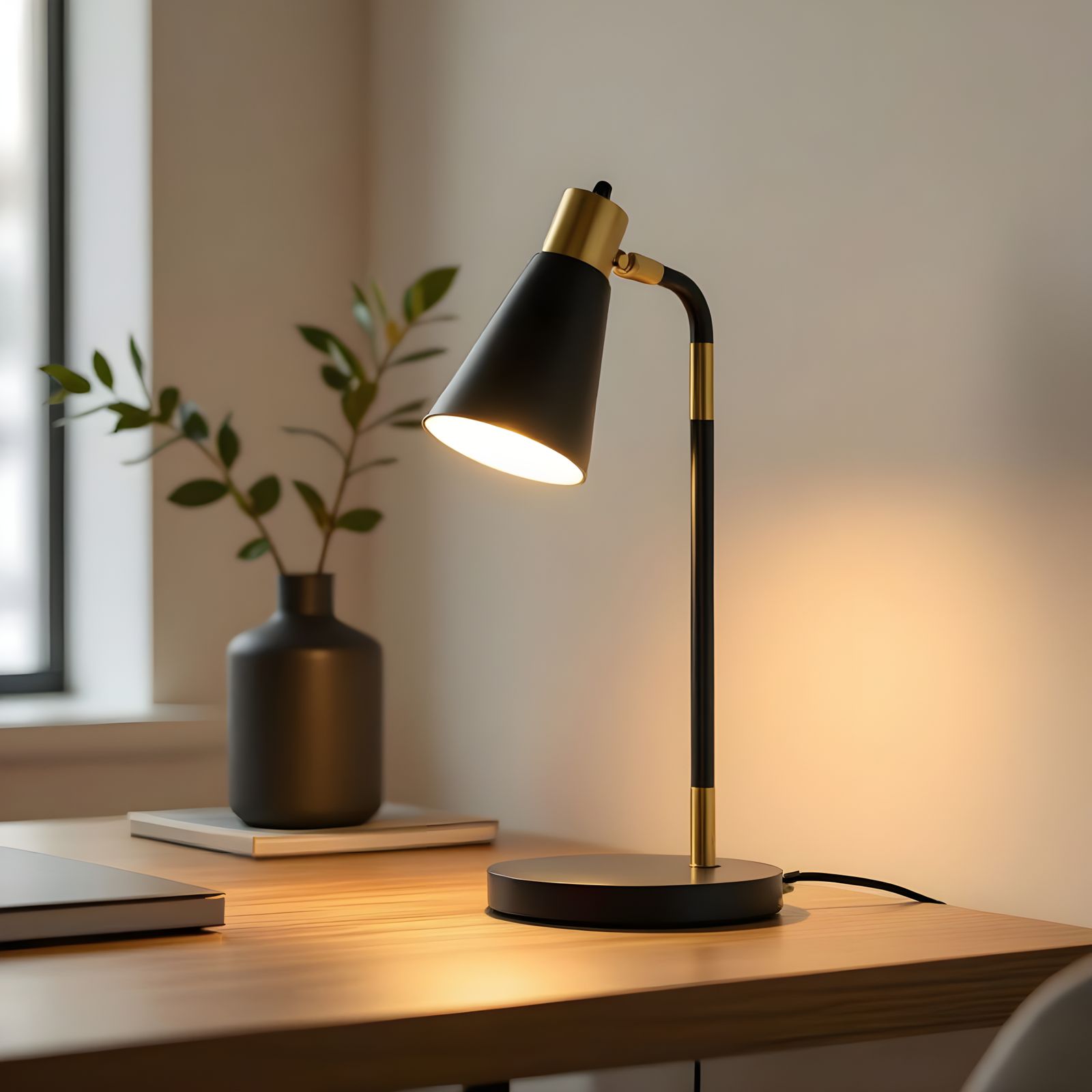Modern Gold Desk Lamp in Minimalist Workspace